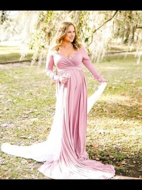 Long Sleeve Pink Maternity Wrap Dress